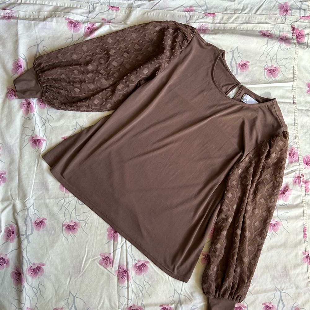 Chic Brown Lace Sleeve Women's Blouse